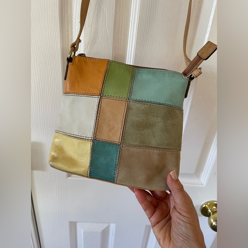 VTG FOSSIL leather patchwork crossbody handbag